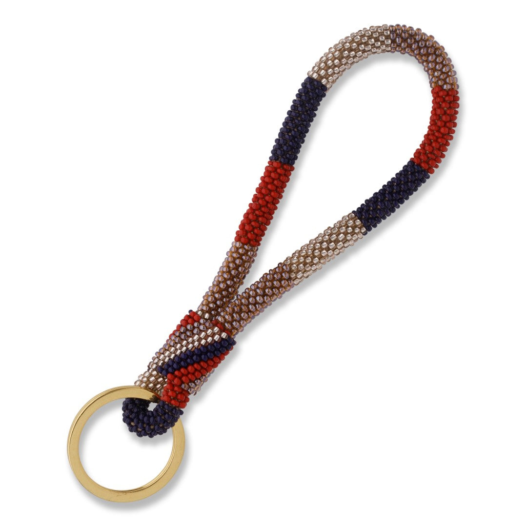 Sophie nøglering - mørkeblå/rød/guld/brun